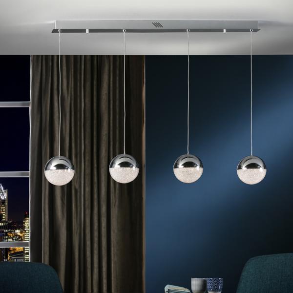 Lampara Sphere Schuller - lineal 4 bolas cromo LED