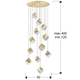 Lampara PRISCILA 12 luces - Schuller. Tonalidades Cromo y Oro