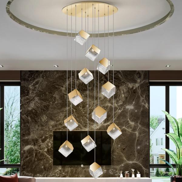 Lampara PRISCILA 12 luces - Schuller. Tonalidades Cromo y Oro