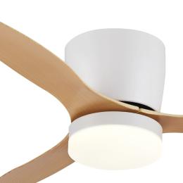 Ventilador Emily XXL Blanco Madera especial techos bajos - Motor DC. luz LED. 132 cmØ.