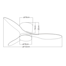 Ventilador Emily XXL Blanco Sin luz especial techos bajos - Motor DC 132 cmØ.