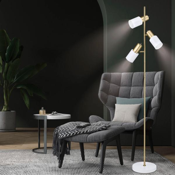 Pie salon 3luces MAENA blanco-laton 3 x 40w e-14 - ALEMAR