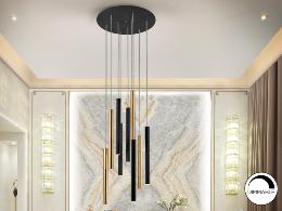 LAMPARA VARAS ORO/NEGRO 9L - SCHULLER