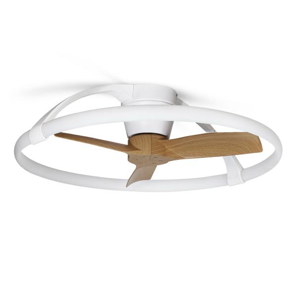 Ventilador Nepal mini Mantra - Blanco Madera Motor DC Luz LED Ø75cm.
