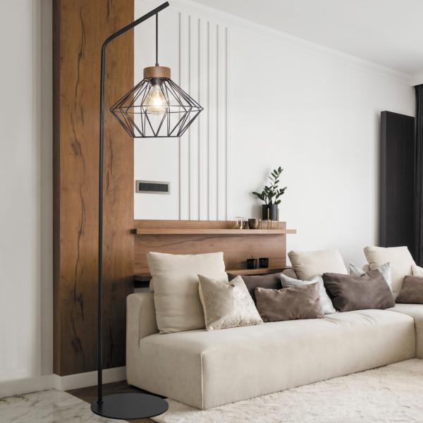 Pie salon ANTIBES negro-madera 1 x 60w e-27 - ALEMAR