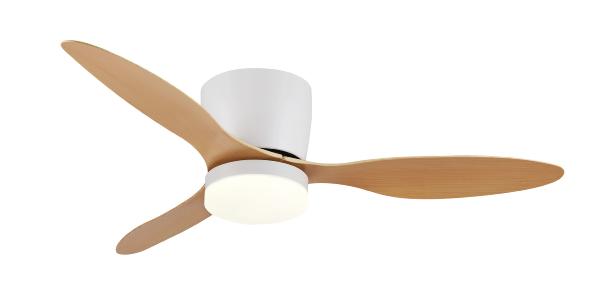 Ventilador Emily XXL Blanco Madera especial techos bajos - Motor DC. luz LED. 132 cmØ.