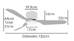 Ventilador MINA Blanco- Sunaca - motor DC luz  LED Ø132cm.  ALTO
