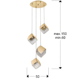 Lampara PRISCILA 4 luces - Schuller. Tonalidades Cromo y Oro