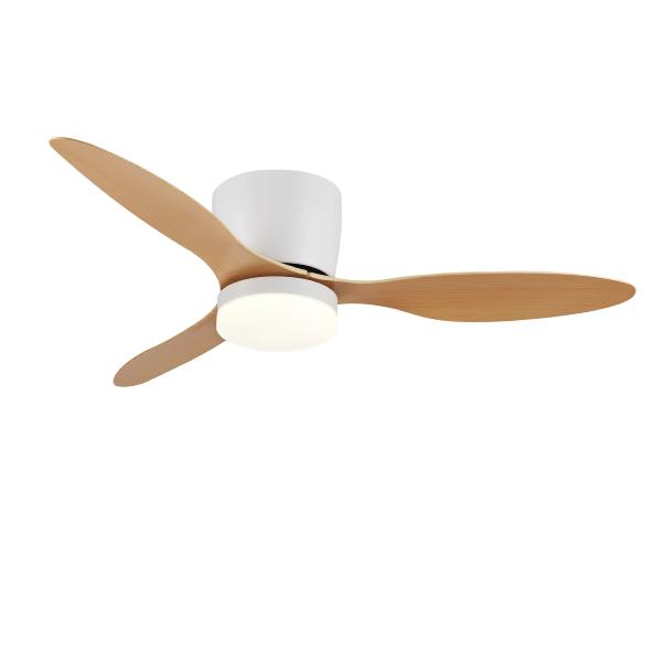 Ventilador Emily Blanco Madera especial techos bajos - Motor DC. luz LED. 107cmØ.