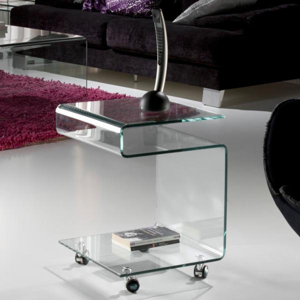 Mesa Glass Schuller - Mueble auxiliar cristal con ruedas