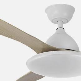 Ventilador YAEL Blanco Madera - Fabrilamp  Motor DC, luz LED Ø122cm