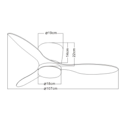 Ventilador Emily Blanco Sin luz especial techos bajos - Motor DC. 107cmØ.